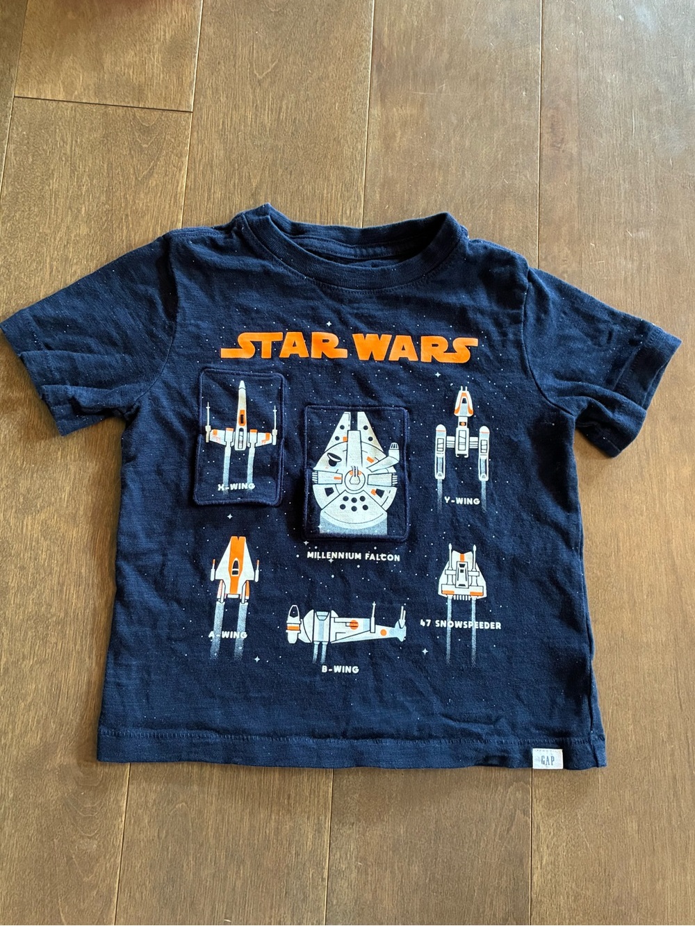 GAP Interactive Star Wars Kids Navy Graphic Tee with Characters and Ships Flaps